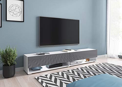 Meuble TV 140/180 cm LOWBOARD A, Meuble TV, Meuble TV, Meuble TV (140 cm, Blanco Gris LED)