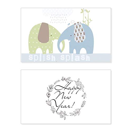 Tarjeta de Año Nuevo Elephant Blue Green Rain, tarjetería conmemorativa en azul y verde