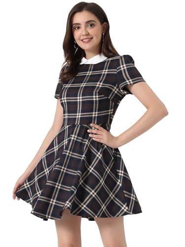 Robe trapèze col claudine contrasté Allegra K manches courtes pour femme