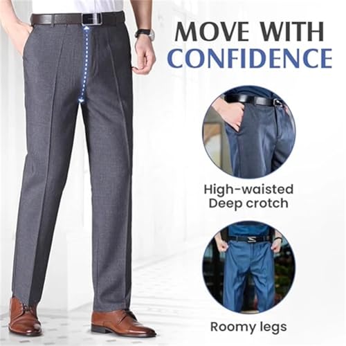 OldenEase - Men’s Pleated Ice Silk High-Waist Comfort Pant, Bussiness Casual Office Work Pants, Men Suit Pants3