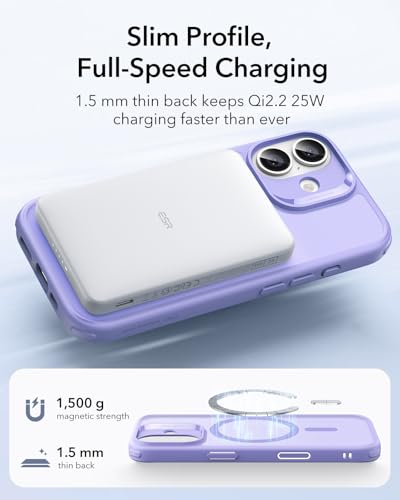 Image of ESR for iPhone 17 Case, Camera Control Cover, Compatible with MagSafe, Shockproof Military-Grade Protection, Magnetic Phone Case for iPhone 17, Classic Hybrid Case, Frosted Purple