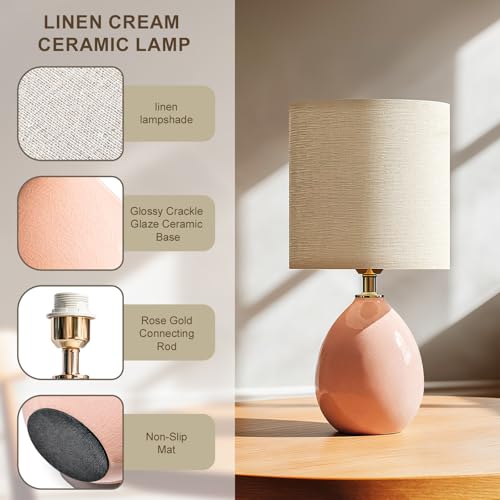 Image of Dawnwake 18.5 inch Table Lamps Set of 2 for Living Room Bedroom, Bedside Lamps for Night Stands, Desk Nightstand Lamp Dimmable, Modern Linen Ceramic Lamps,Pink