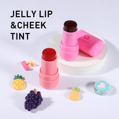 G G Colors 2 PCS Jelly Tint Blush, Moisturizing Natural Lip Stain Tint and Cheek Stick, Jelly Tint Cooling Water Jelly Tint Blush Stick