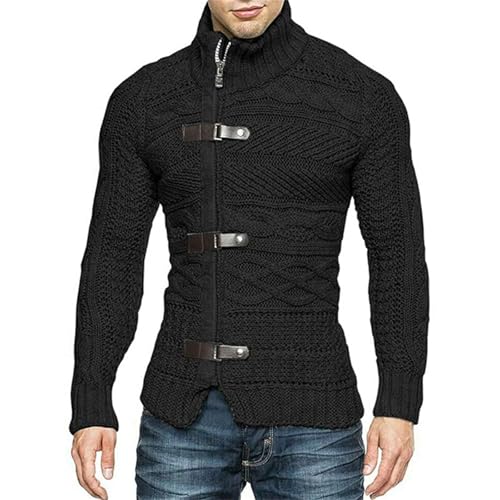 evzosrz Men's Sweater Fall Winter Casual Long Sleeve Cable Knitted Turtleneck Zip Button Front Cardigan Sweaters