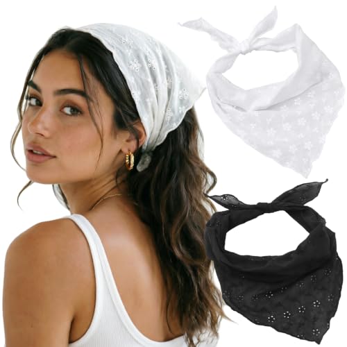 Image of DRESHOW Floral Crochet Hair Bandana Tie Knotted Headscarf Vintage Headband Knitted Head Kerchief for Women Girls