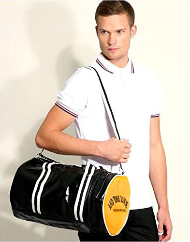 Leather Gym Sports Bag Retro Style Travel Duffel Bag, Cool Cylinder Waterproof Weekender Overnight Fitness Bag With Shoe Compartment & Wet Pocket For Men Women (Black) #TOP3