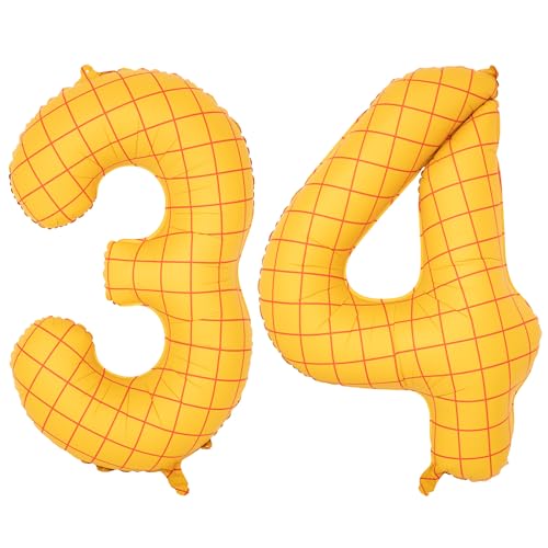 Image of 40 inch Large Number Balloon 34 Toy Inspired Story Yellow Birthday Balloon | Western Rodeo Party Supplies Boy Girl Story Anniversary Kids Birthday Party Cowboy Farm Themed Baby Welcome Decorations