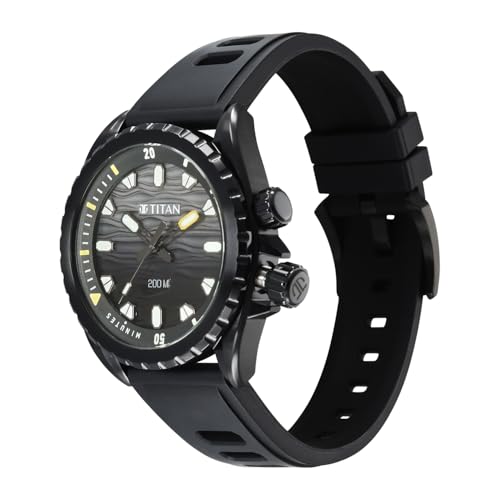 Image of Titan Zero Hour Diver's 200m Analog with Black Dial Black FKM Strap Watch for Men - 10068NP01