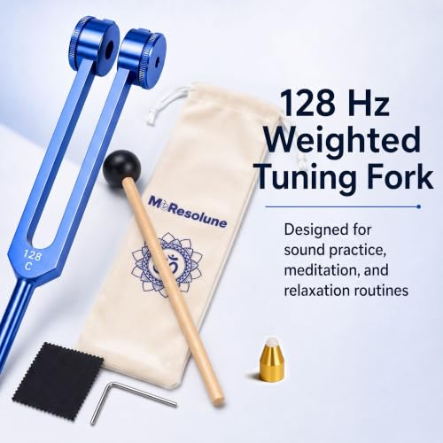Image of 128 hz Tuning Fork for Healing Blue Meditation Tools | 128 hertz Tone Therapy Healing Instrument Diapason Chakra Sound Therapy Products Weighted Tuning Fork for Mindfulness