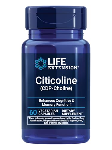Life Extension Citicoline (CDP-Choline) - Citicoline Supplement for Brain & Cognitive Health, Focus, Attention, Memory Function - Non-GMO, Gluten Free, Vegetarian - 60 Capsules