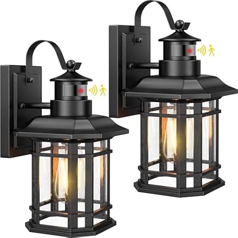 WIHTU Motion Sensor Outdoor Lights, Dusk to Dawn Exterior Light Fixtures Wall Mount, Matte Black Front Porch Lights, Wall Sconce for Outside, Waterproof Modern Lantern Lamp for House, Garage Cover