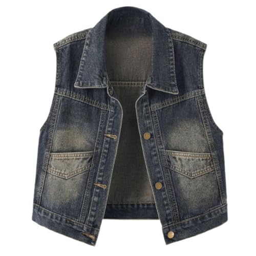 Veste en jean sans manche femme court veston denim bleu ORANDESIGNE
