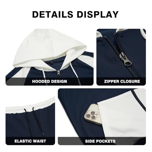 MANLUODANNI Track Suits Mens Long Sleeve Full-Zip Running Jogging Sports Sweatshirts and Pants, BS053 Navy XL