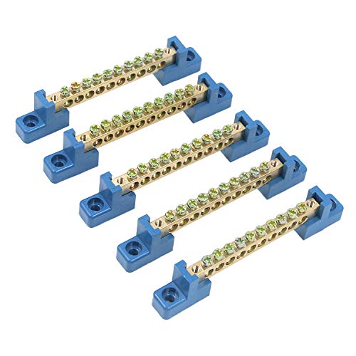 My Mironey Terminal Block Blue Terminal Bus Bar 10 Positions Screw Brass Terminal Grounding Strip Bus Bar Block Pack Of 5 #TOP3