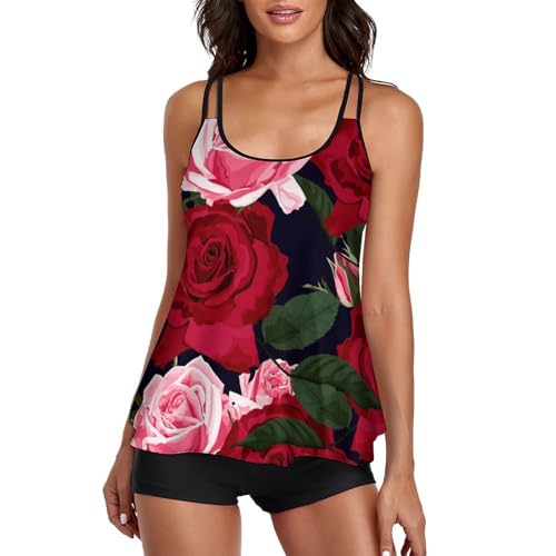 Tankini imprimé rose avec short de bain pour femme et robe de plage