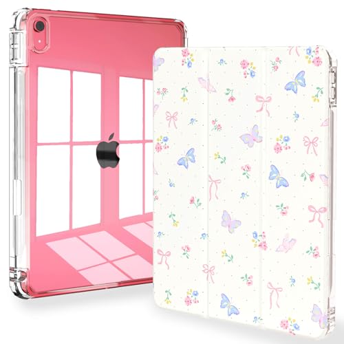 Feams Case for iPad (A16) 11th Generation 11 Inch 2025, iPad 10th Generation 10.9 Inch 2022, Slim Tri-Fold Stand Clear Back Cover with Pencil Holder & Auto Sleep, Butterfly Bow