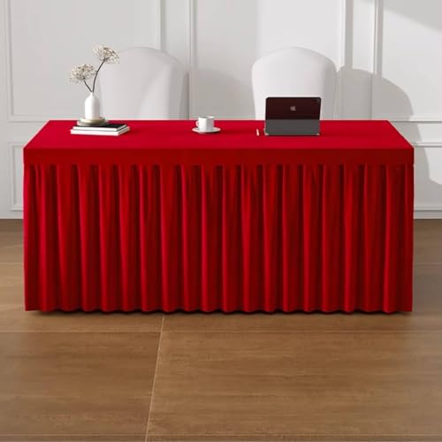 Nappe rectangle 40x140 cm rouge uni en velours à volants Beydodo