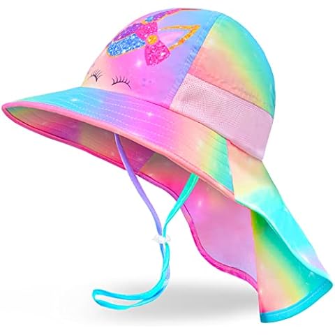 Girls Sun Hat for Kids with Unicorn Design and UV Protection Cover