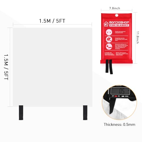 Image of Mondoshop Fire Blanket Emergency for Home and Kitchen - 2 Pack 60 inchx60 inch Fire Blankets Fire Resistant Blanket for Camping, Grill, Car, Office, Warehouse, School, Picnic, Garages, Workshops