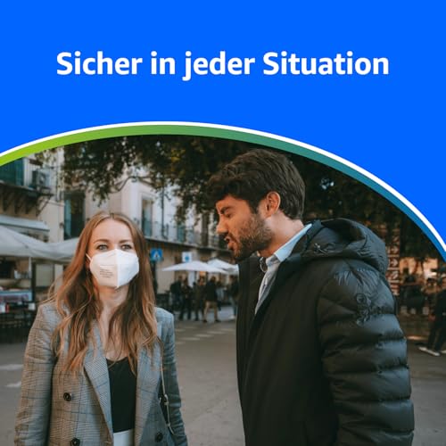 ADESTE – 50x FFP2 NR D Maske, Hygienische 5-lagige Staubschutzmaske, EN149:2001+A1:2009 Mundschutzmaske EU2016/425, Weiß, Atemschutzmaske, Einzelne versiegelte Beutel
