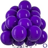50pcs Dark Purple Balloons, 12inch Helium Quality Deep Purple Latex Balloon for BOHO Birthday, Halloween, Wedding Party Decorations(With Ribbon & Glue)