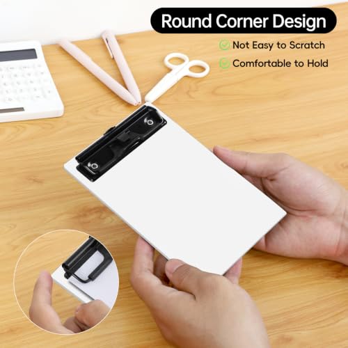 FRETONBA Mini Clipboard 4x6 Inch with Pen Holder, 2 Pack Small Clipboards with Low Profile Clip & Hanging Loop, A6 Portable Pocket Clipboards Memo Size Notepad for Restaurant, Office, School(White) - Image 6