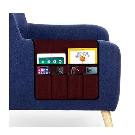 A ADIOS Sofa Armrest Organizer,Armchair Caddy for Couch Remote Control Holder Recliner Armrest Arm Chair Caddy with 6 Pockets for Magazine, Tablet, Phone, iPad (Mehroon)