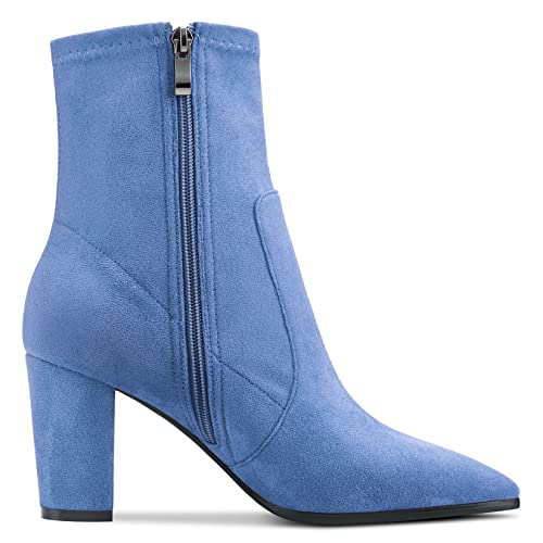 Aachcol Women Mid Calf Boots Pointed Toe High Chunky Block Heel Suede Zipper 3 Inch3