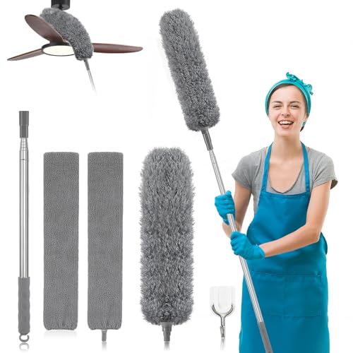 Zikenis 6 Piezas Plumero Telescopico Extensible,Plumero Atrapapolvo,Extensible a 245cm,Plumeros Telescópico Lavable de Microfibra,per Limpieza de Ventiladores de Techo Alto,Persianas,Telaraña,Polvo