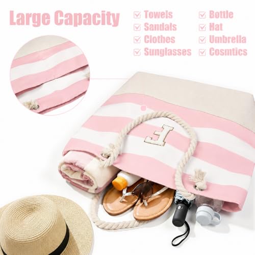 Image of Vavabox Initial Beach Tote Bag for Women, Water-resistant Travel Beach Bag Pool Bag Set, Birthday Gifts for Women Mom