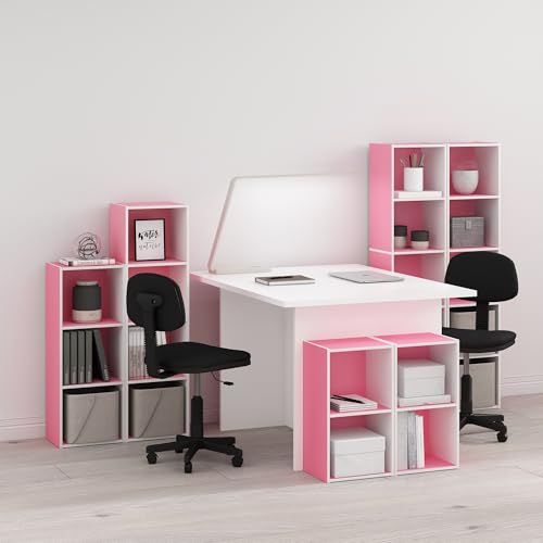 Image of Furinno PASIR Book Shelf, 2-Tier Modern Bookshelf, Open Shelves Bookcase 9 x 12 x 21, Easy Assembly, for Living Room, Bedroom, Home Office, Pink /White