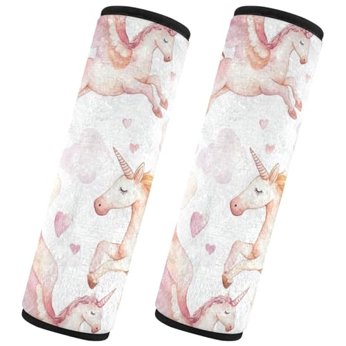 Seat Belt Covers 2 Pack Flying Unicorn Car Seat Strap Covers Super Soft Clouds Hearts Car Seat Neck Cover for Boys Girls Adults Babies M