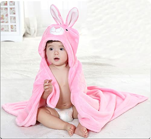 Image of TONWHAR 0-4 Years Toddlers' And Kids' Boys Girls Animal Face Hooded Blanket Baby's Bathrobe,Plush After Bath Blanket(Rabbit)