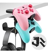 Bysimilai 3-in-1 PC Gaming Headphone & Controller Holder for Desk - Headphone Hanger with Adjusta...