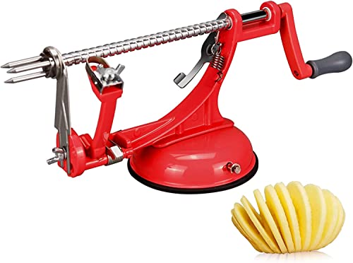 Apple Peeler, Stainless Steel Apple Corer Slicer Peeler, Durable Heavy Duty Die Cast Magnesium Alloy Apple Peeler Slicer Corer With Suction Base(Red) #TOP7