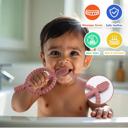Image of Kidology Baby Teething Toy - Set of 2, Silicone Toothbrush Teether with Easy-Grip Handle, Dual-Sided Texture for Massage & Soothing Sore Gums| Teether for Babies 0-24 Months | Ideal for Gifting