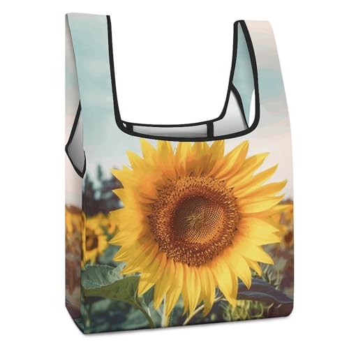 SKTNBM Wiederverwendbare Einkaufstaschen, schöner Sonnenblumen-Druck, faltbare Einkaufstaschen, faltbare Geschenk-Tragetaschen, Reise-Recycling-Einkaufstaschen, Wunderschöne Sonnenblume, Einheitsgröße