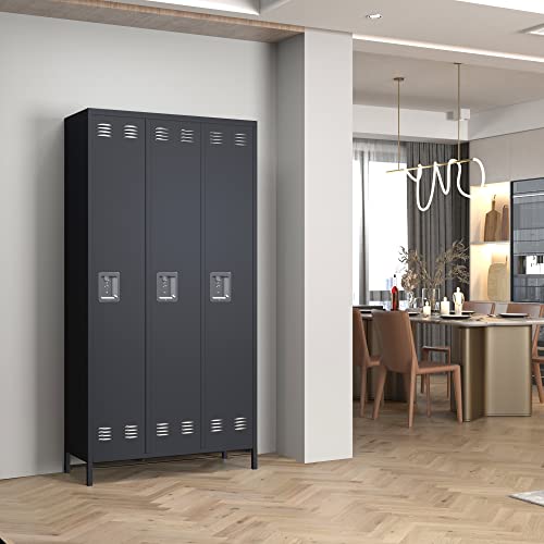 SUXXAN 3 Doors Metal Lockers for Employees with 9 Hooks for Offices School Gyms Home,Assembly Required,Dark Gray - Image 5