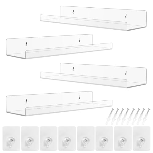 Mensola, Mensole da Muro Design Mensole da Parete in Acrilico Trasparente Senza Foratura per Bagno Soggiorno e Camera da Letto Portaspezie Libreria (4)