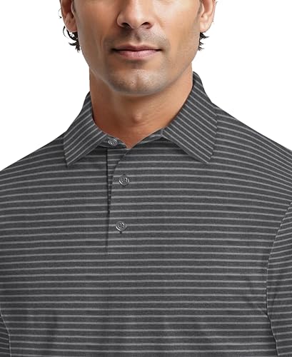 PGA TOUR Men's Heather Feeder Stripe Short Sleeve Golf Polo Shirt, Moisture-Wicking, Sun Protection, Stretch Shoulder Seams3