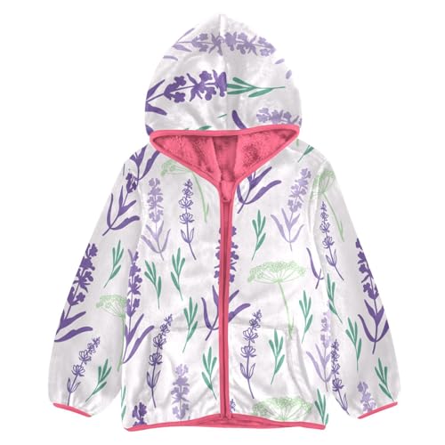 OTVEE Hand Draw Lavender Flower Kids Hoodie Jacket Fall Spring Full Zip Warm Outwear Coat