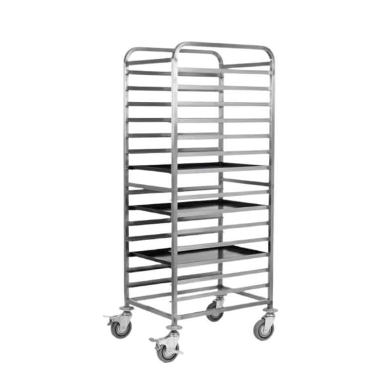 Carro Pastelero Inox 15 Niveles - Escalera pastelera profesional 60 x 40 cm - Ruedas giratorias con frenos - Diseño retráctil para panaderos y catering