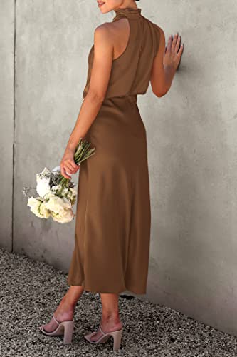 Image of PRETTYGARDEN Women's 2026 Summer Satin Dress Elegant Sleeveless Mock Neck Cocktail Party Maxi Dresses