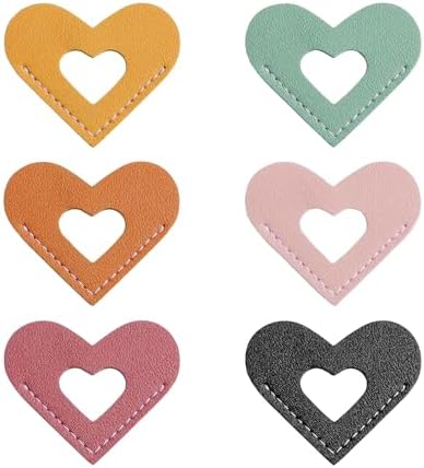 6PCS Leather Heart Bookmarks - Cute Hollow Heart Leather Corner Page Markers for Women, Kids, Teachers, Students, Reading Gifts for Book Lovers, Bulk Classroom Prizes for Girls & Boys