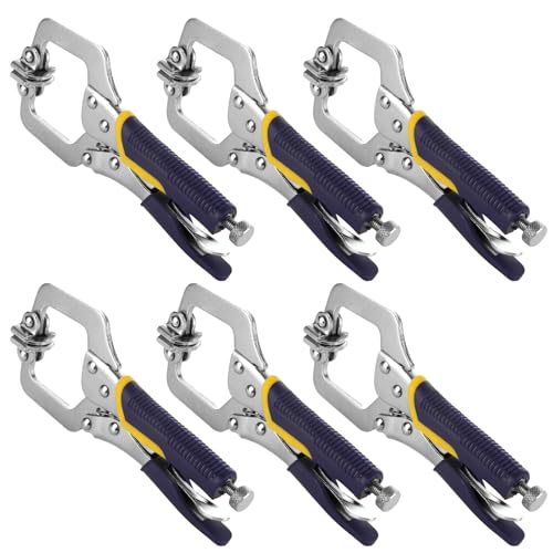 6 Pack 6 Inch Locking C Clamp, Locking Pliers Adjustable Welding Clamp with Regular Tip and Swivel Pad for Shop Home Farm and Auto Workshop Woodworking, Cabinetry, Repair