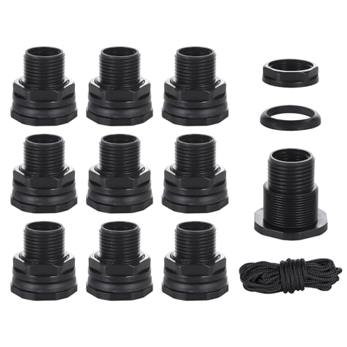 10-Pack Garden Hose Bulkhead Fittings 1/2 Female NPT 3/4 Male GHT (garden Hose Thread) Bulkhead Tank Fitting with Thickened Rubber Gaskets