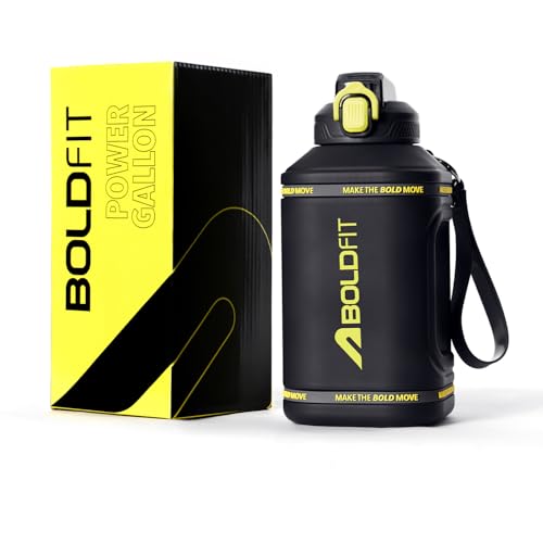 Image of Boldfit 1500ml Gallon Water Bottle for Gym- Motivational Sipper with Level Markings, Leakproof Sports Bottle with Easy Carry Handle for Men & Women, Black- 1.5L