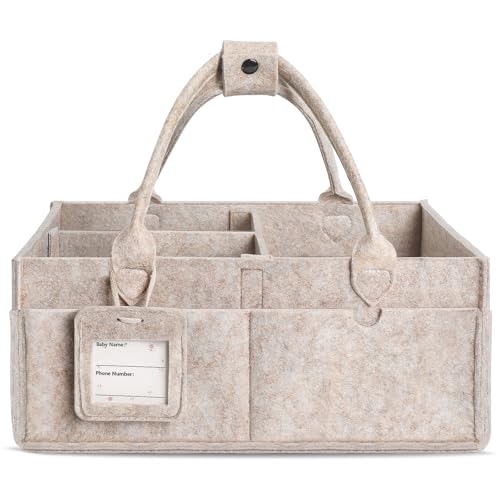 Image of GEMII Diaper Caddy Organizer-Large Baby Caddy Organizer with Handle, Newborn Registry Essentials, Baby Shower Basket Gifts for Boys or Girls (Oatmeal, Large)