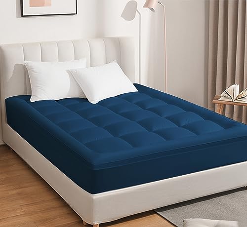 Image of Cloth Fusion 600 GSM Mattress Topper Single Bed, Extra Thick 2 inch Bed Topper for Improved Sleep Quality and Enhanced Comfort (72x36 inches, Navy)