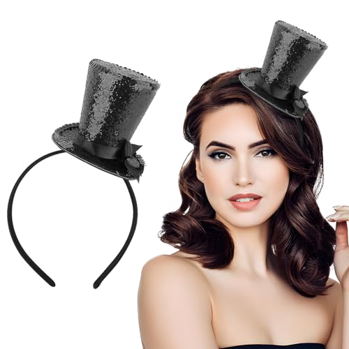 BOFUNX Faixa de cabeça com chapéu de taça diadema com mini chapéu de taça preto acessórios disfarce diadema para dança carnaval festa temática